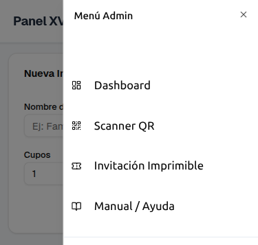 Flujo de invitación digital y check-in con QR