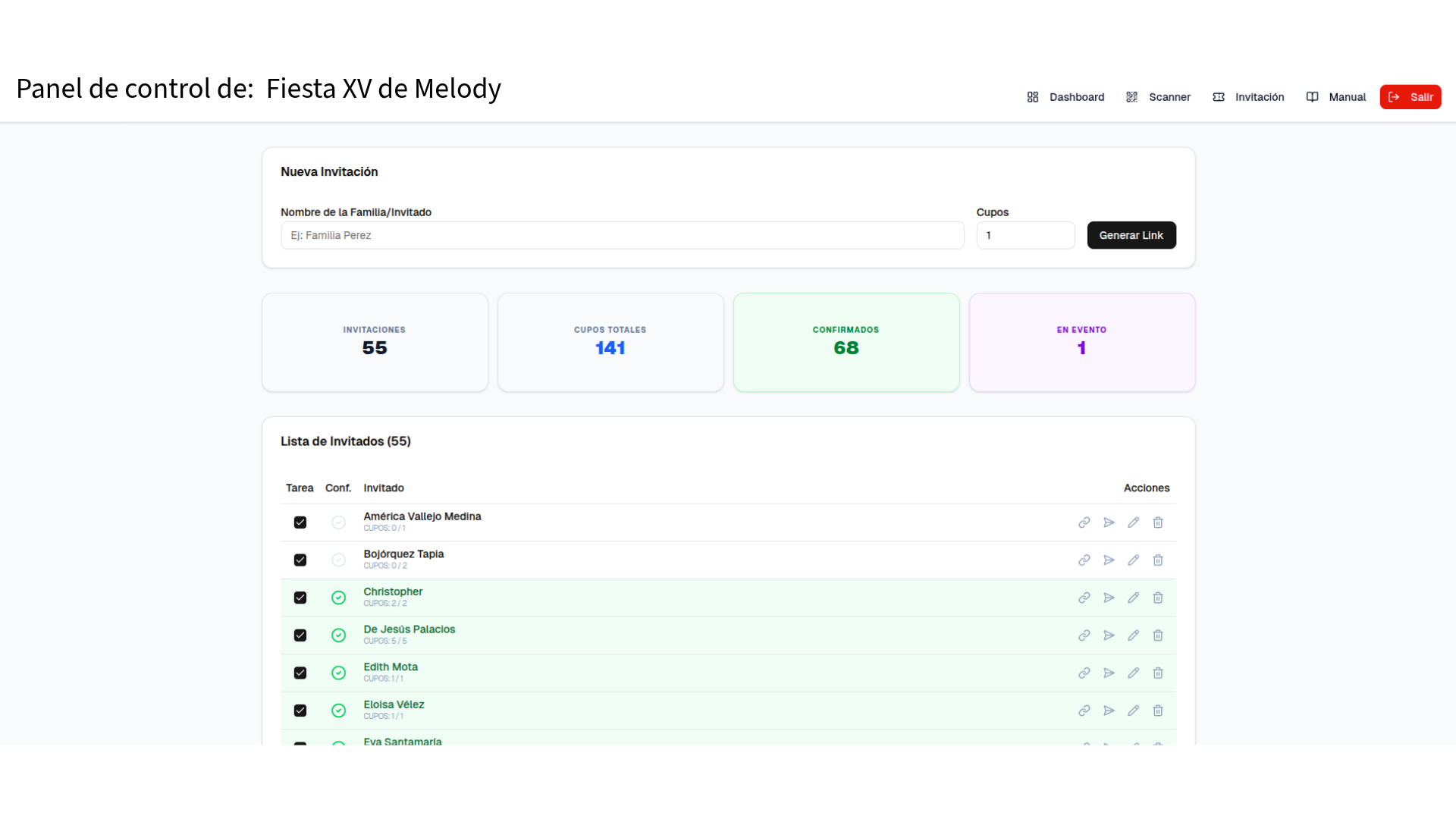 Demostración de una invitación digital con pase QR